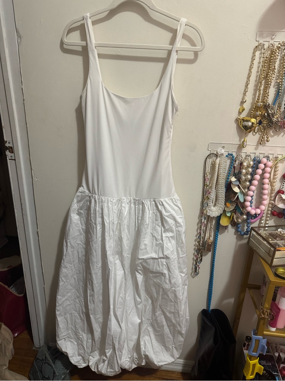 Zara White drop-waist balloon maxi dress dress